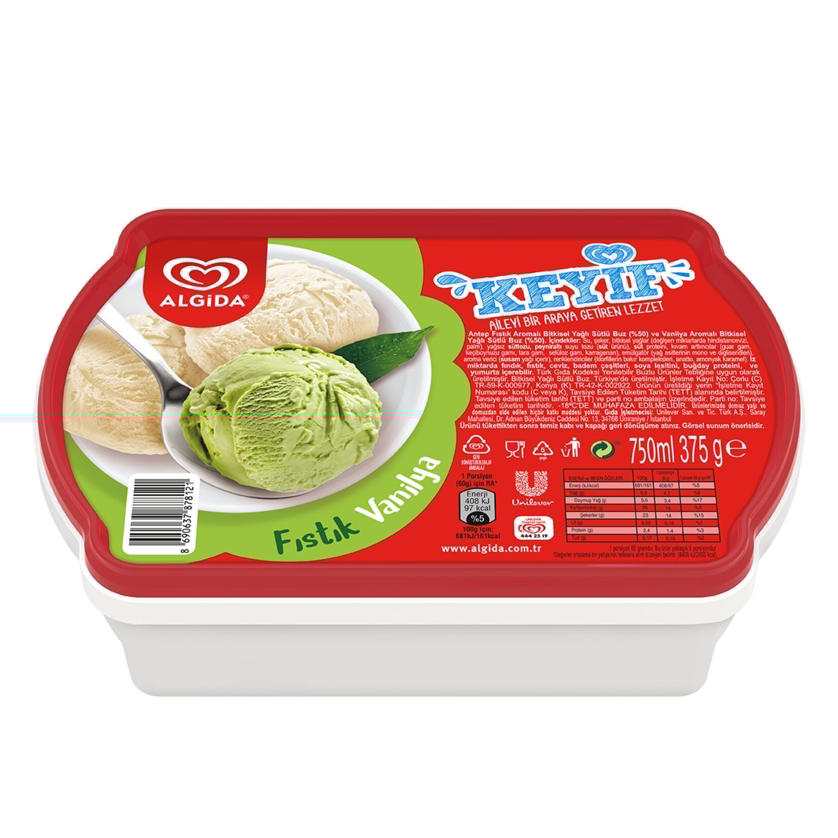 ALGİDA KEYİF FISTIK&VANİLYA 750ML